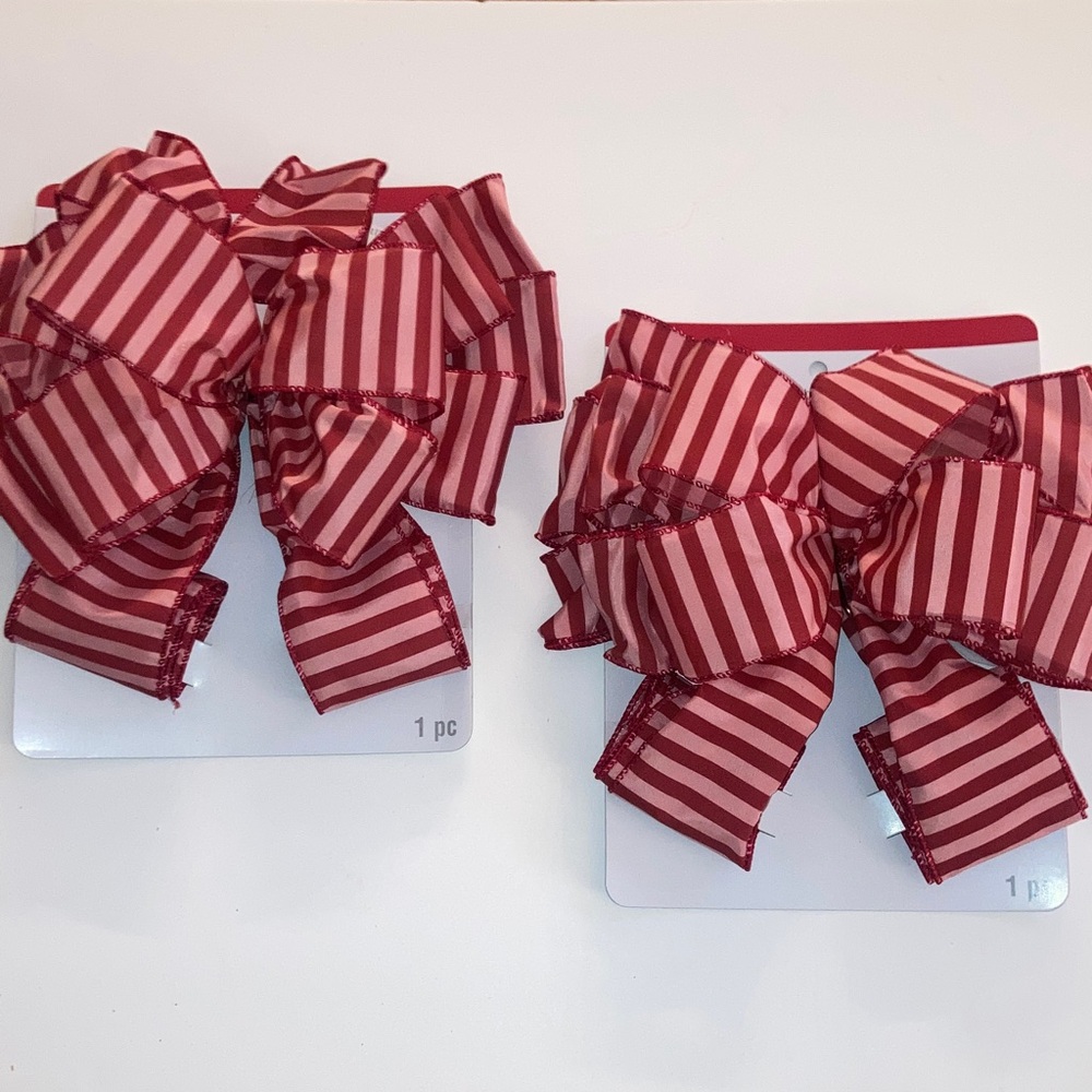 Celebrate It Red and Pink Striped Wire Ribbon Tree Bow Bundle New